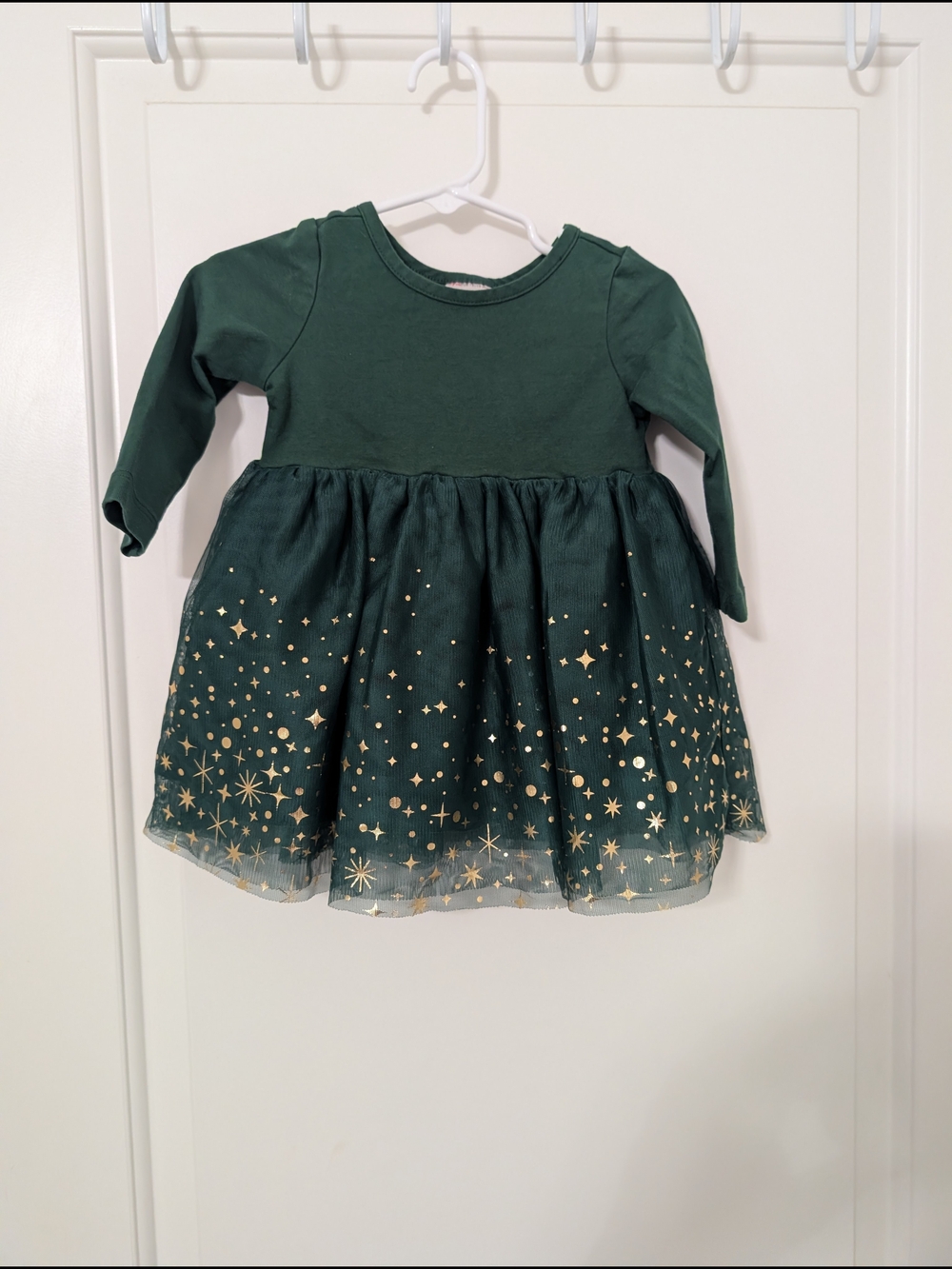 Hanna Andersson Forest Green Long-Sleeve Star Tulle Dress